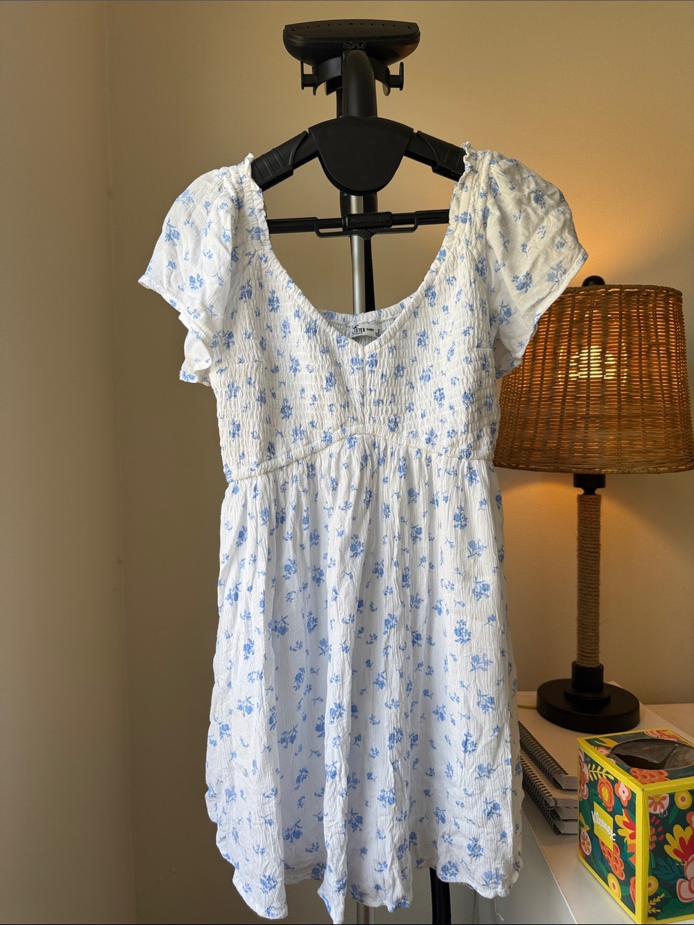 Hollister White Mini Dress with Light Blue Floral Print